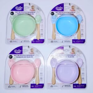 Set de plato cuchara y tenedor de silicona 4m+ only baby