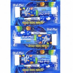 Oral-plus crema dental sin flúor x 70g sabor chicle + cepillo gold kids niños 2 - 6 años