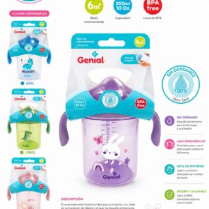 Vaso entrenador con asas plástico pico duro genial 6m+ 10oz/300mL